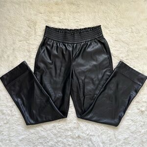Joie Pants Faux Leather Smocked Elastic High Waist Pull On Straight Leg Black L